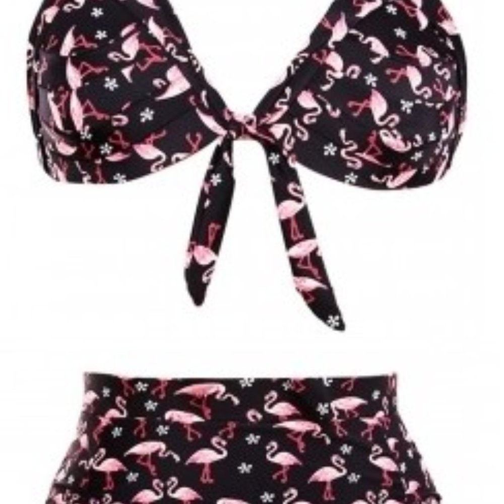 4101X Waterfowl Print  Retro High Waist Swimset